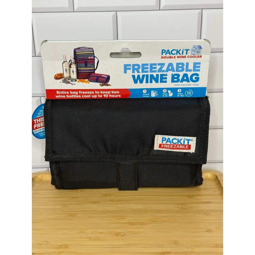 PackIt Freezable Double Wine Bag Cooler Black PKT-DB-BLA 2 Bottle Shoulder Strap